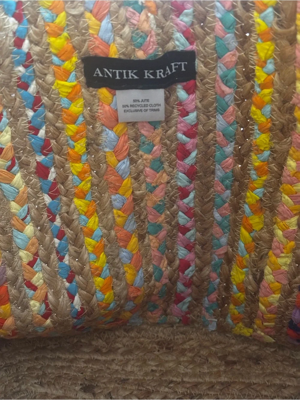 Antik Kraft Multicolor Braided Straw Tote - Vibrant Stripe - Picture 2 of 4
